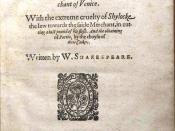 English: Title page of Pavier's unauthorised printing of Merchant of Venice with misdated title page