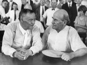 Photo taken of Clarence Darrow (left) and William Jennings Bryan (right) during the Scopes Trial in 1925.
