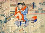 Young men sipping tea, reading poetry, and having sex Individual panel from a hand scroll on same-sex themes, paint on silk; China, Qing dynasty (c. 18th–19th); Kinsey Institute, Bloomington, Indiana