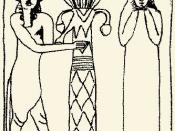 English: Drawing of Enlil and Ninlil taken from a mural decoration of Susa. Lord Enlil (with hooves and horns of the Bull God) and the Lady Ninlil. Second half of the 2nd millenium BC, Louvre, Paris. Baked bricks, height 54 inches.