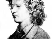 Sketched portrait of 23-year-old Algernon Charles Swinburne, poet and author.