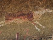 English: San/Bushman Rock art, Ukalamba Drakensberge, South Africa. It shows an Eland Deutsch: San/Bushman Stin malerein, Ukalamba Drakensberge, Südafrika. Es zeigt eine Elenantilope.