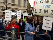 English: Pro-choicers and pro-lifers demonstrated in Parliament Square, London, as the House of Commons debated the Embryology Bill (focusing on whether the abortion time limit should be lowered from 24 weeks) on Tuesday May 20 2008. MPs voted to keep the