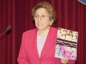 Photo of then-HHS Secretary Donna E. Shalala displaying an anti-drug publication. Donna Shalala is currently the president of the University of Miami.
