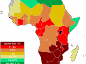 English: Estimated HIV prevalence among young adults (15-49) by country.