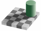 An optical illusion. Square A is exactly the same shade of grey as square B. See demonstration.