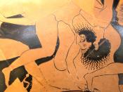 Sciron beaten by Theseus. Detail of the side A from an Attic red-figure cup, 500–490 BC. From Cerveteri (ancient Caere), Latium.