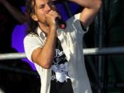 Pearl Jam with singer Eddie Vedder in concert at Piaza Duomo, Pistoia, Italy