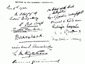 The signatures page of the 1922 Anglo-Irish Treaty, signed showing the signatures of the British and Irish delegation.