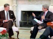 President Ronald Reagan meets with Congressman Newt Gingrich in the Oval Office