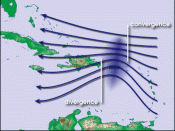 Diagram of converging and diverging winds north to the Caribbean Region of Colombia