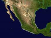 English: Geographical view to Mexico and its mountain ranges Sierra Madre Oriental, Sierra Madre Occidental and Sierra Madre del Sur