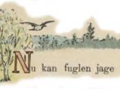 English: Bird in flight and first stanza of a poem for children. ‪Norsk (bokmål)â¬: Illustrasjon fra Norsk Billedbog for børn.