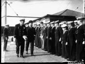Federal Minister for Defence Sir Robert Archdale Parkhill inspects Navy Sea League Cadets at Snapper Island, Sydney