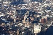 English: Hartford, Connecticut, viewed from an airplane en route to Bradley International Airport