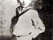 James Joyce in 1888 at age six. Possibly in Bray, a seaside resort south of Dublin. The Joyces lived there from 1887 to 1892.