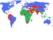 A map of the worlds first, second and third world countries as stated by OCED Blue= first world country Red= second world country Green= third world country