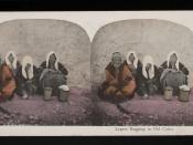 English: Painting of four lepers leaning on a wall in Old Cairo
