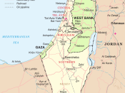 English: Map of Israel, the Palestinian territories (West Bank and Gaza Strip), the Golan Heights, and portions of neighbouring countries. Also United Nations deployment areas in countries adjoining Israel or Israeli-held territory, as of January 2004..