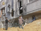 Still shot from video footage filmed on the 18th day of the War on Gaza showing the destruction sustained from Israeli-Palestinian clash in the area