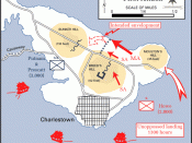 The first British attack on Bunker Hill. Shaded areas are hills.