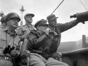 English: Brig. Gen. Courtney Whitney; Gen. Douglas MacArthur, Commander in Chief of U.N. Forces; and Maj. Gen. Edward M. Almond observe the shelling of Inchon from the U.S.S. Mt. McKinley, September 15, 1950. Nutter (Army) NARA FILE #: 111-SC-348438 U.S. 