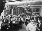 Complimentary dinner tendered by Sir John Eaton, King Edward Hotel. (Related to the golden jubilee of the Eaton's department store chain?) John Craig Eaton is seated at the table to the left, closest to the photographer.
