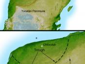 English: This shaded relief image of Mexico's Yucatan Peninsula show a subtle, but unmistakable, indication of the Chicxulub impact crater. Most scientists now agree that this impact was the cause of the Cretatious-Tertiary Extinction, the event 65 millio