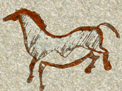 Español: Ejemplo genérico de caballo pintado paleolítico según las características típicas del estilo III de Leroi-Gourhan: obsérvese la microcefalia y el vientre abombado típicos de este periodo
