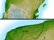 English: This shaded relief image of Mexico's Yucatan Peninsula show a subtle, but unmistakable, indication of the Chicxulub impact crater. Most scientists now agree that this impact was the cause of the Cretatious-Tertiary Extinction, the event 65 millio