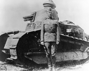 Lieut. Col. George S. Patton, Jr., 1st Tank Battalion, and a French Renault tank, summer 1918.