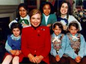 Hillary Clinton posing with Girl Scouts