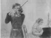 Violinist Joseph Joachim and pianist Clara Schumann. Reproduction of pastel drawing (now lost) by Adolph von Menzel, 1853.