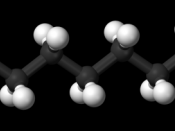 Ball-and-stick model of the heptadecane molecule, an unbranched alkane with 17 carbon atoms.