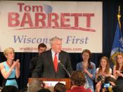 .Milwaukee Mayor Tom Barrett at primary election night victory party in Milwaukee