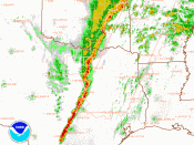 English: Radar image of the line of severe thunderstorms associated with tornado watch #10