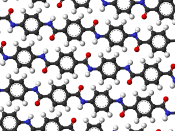Ball and stick model of a single layer of the Kevlar crystal structure.