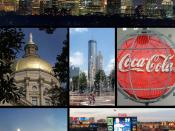 Montage of Atlanta images. From top to bottom left to right: Atlanta skyline Georgia State Capitol Olympic Centennial Park Old World of Coca-Cola museum Downtown skyline Turner Field