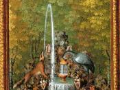English: A Fountain : 'The fox and the Crane' from Jacques Bailly's Le Labyrinthe de Versailles illustrating the Aesop's fable The Fox and the Stork.