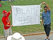 Formula One Fans at the controversial 2005 United States Grand Prix holding a banner with the words 