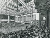 English: A meeting of the Anti-Corn Law League in Exeter Hall in 1846.