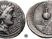 Denarius (42 BC) issued by Cassius Longinus and Lentulus Spinther, depicting the crowned head of Libertas, with a sacrificial jug and lituus on the reverse