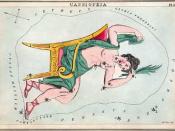 Cassiopeia in her chair, as depicted in Urania's Mirror, a set of constellation cards published in London c.1825.