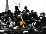 Abraham Lincoln at Gettysburg (seated, center). Ward Hill Lamon is seated to Lincoln's right.