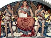 English: Detail from Government. Mural by Elihu Vedder. Lobby to Main Reading Room, Library of Congress Thomas Jefferson Building, Washington, D.C. Main figure is seated atop a pedestal saying 
