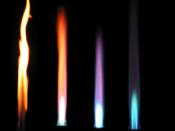 Different flame types of Bunsen Burner depending on air flow through the valve. air valve closed air valve nearly fully closed air valve semi-opened air valve maximally opened This image was created by Arthur Jan Fijałkowski (WarX) using Open Source softw