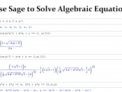 English: Screenshot of the SAGE mathematics software, showing SAGE solving Algebraic Equations.