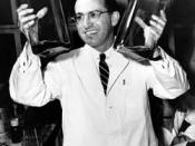 English: Jonas Salk at the University of Pittsburgh where he developed the first polio vaccine.