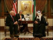 English: Vice President Dick Cheney meets with Kuwaiti Prime Minister Sheikh Sabah Al-Ahmed Al-Jaber Al Sabah in Kuwait City, January 17, 2006. The Vice President delivered condolences to the Al Sabah family following the death of Emir Sheikh Jabir al-Ahm
