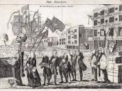 English: The caption reads: The Repeal, or the Funeral Procession, of Miss America Stamp. Repeal of the Stamp Act The coffin is carried by George Grenville, who is followed by Bute, the Duke of Bedford, Temple, Halifax, Sandwich, and two bishops.
